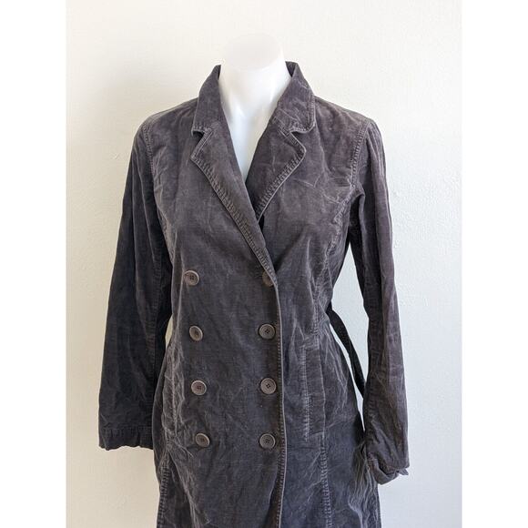 Eileen Fisher Petite Sz 0-2 Pea Coat Corduroy Jacket Grey Double Breasted Belted - Picture 7 of 13